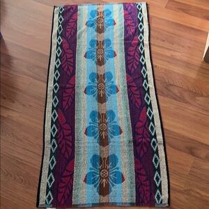 Vintage Luxurious Blue and Brown Bath Towel with Geometric Design